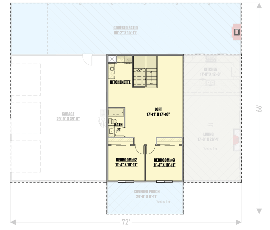 Plan 400024FTY: 3-Bed Monitor-Style Barndominium House Plan with Open Loft - 2562 Sq Ft - Floor Plan - 2nd Floor - Barndominium, Country, Farmhouse, New American, Rustic
