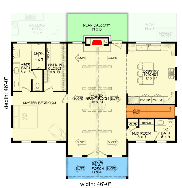 Plan 680381VR: Lake House Plan with Master on Main and Huge C-Shaped Kitchen - 2714 Sq Ft - Floor Plan - Main Level - Country, Craftsman, Mountain, Ranch