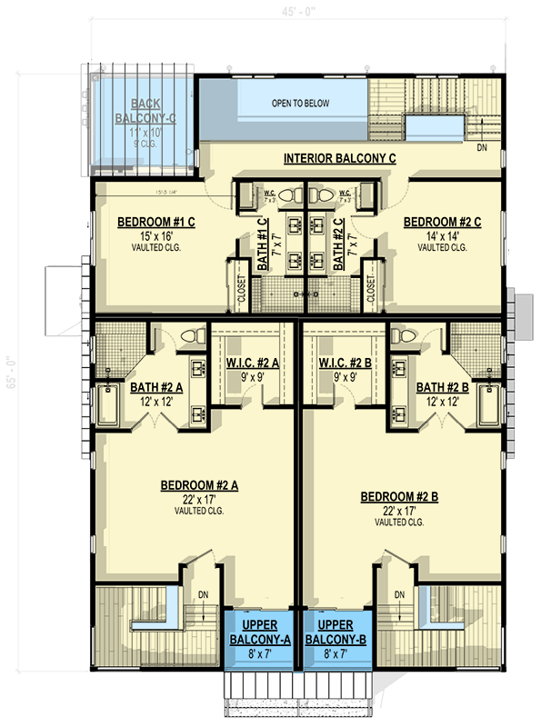 Plan 307709RAD: 3-Story Modern Triplex House Plan with 2 Beds For Each Unit - 6615 Sq Ft - Floor Plan - 3rd Floor - Contemporary, Modern
