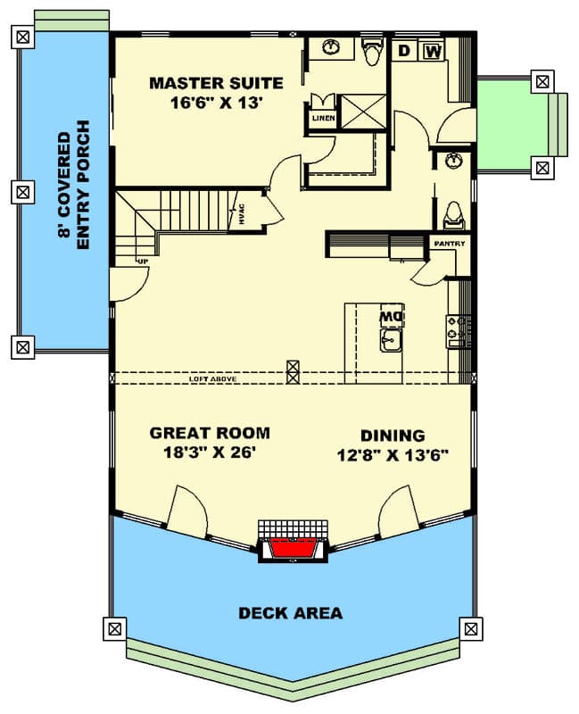 Plan 350081GH: Mountain House Plan with Upstairs Loft with Porch Access - 2394 Sq Ft - Floor Plan - Main Level - Craftsman, Mountain