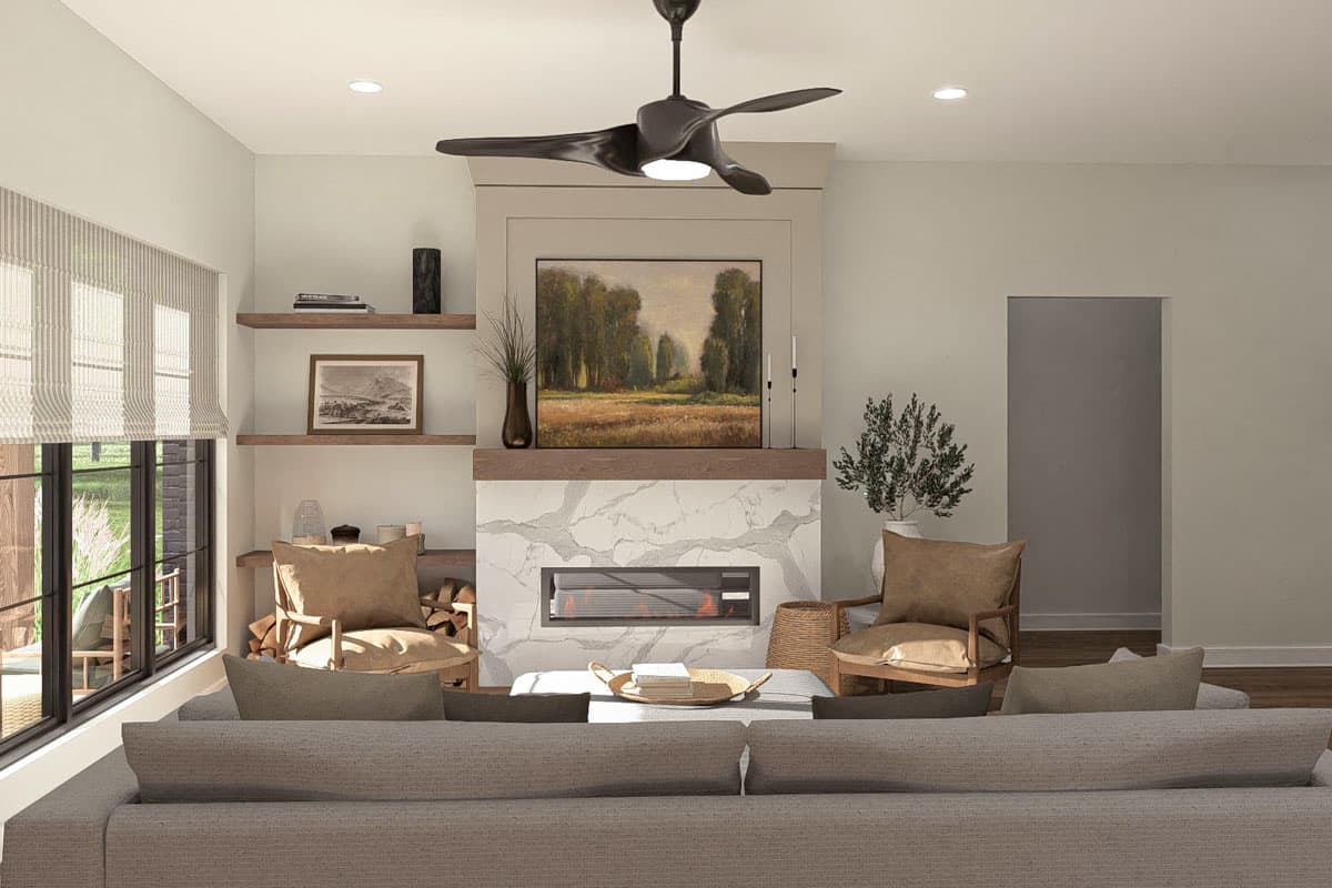 Plan 623398DJ: 3-Bed Modern Cottage House Plan with Split Bedroom Floor Plan - 1658 Sq Ft - Image #10 - Cottage, New American, Ranch, Transitional