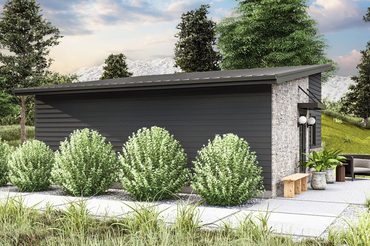 Plan 623400DJ: Modern 1-Bed ADU Cottage House Plan - 574 Sq Ft - Image #5 - Cottage, Mid Century Modern, Modern, Vacation