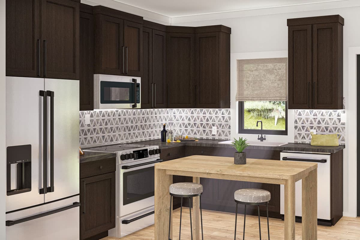 Plan 623400DJ: Modern 1-Bed ADU Cottage House Plan - 574 Sq Ft - Image #11 - Cottage, Mid Century Modern, Modern, Vacation