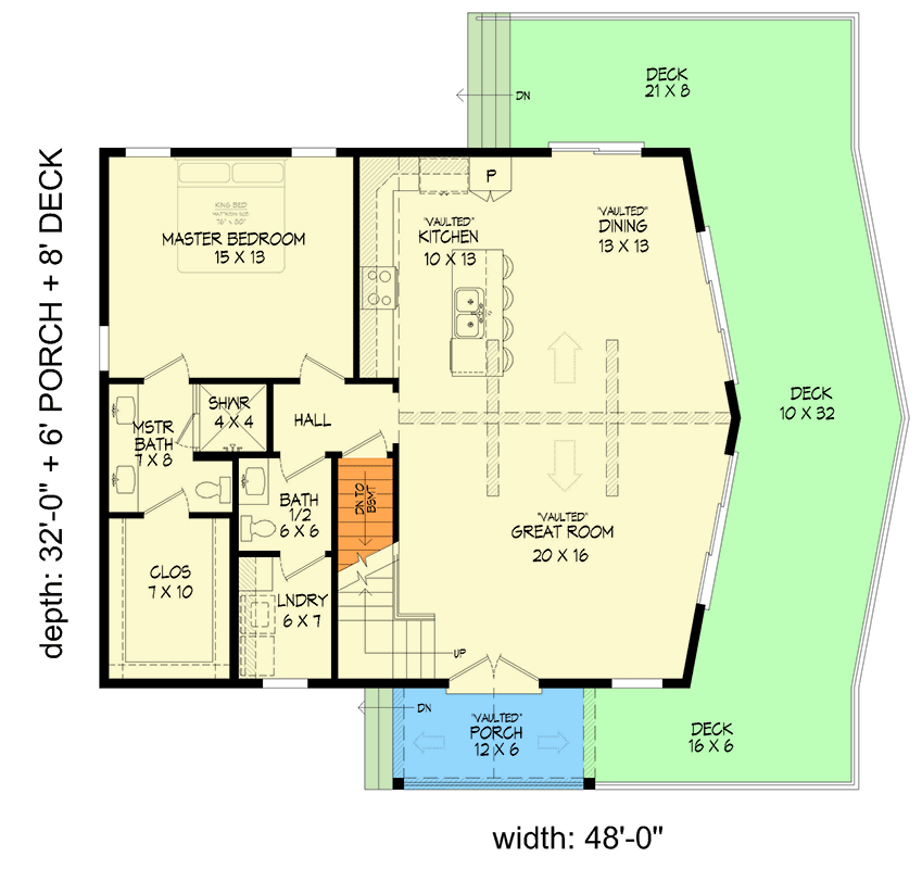 Plan 680384VR: 2-Story Mountain House Plan with 2-Story Great Room - 1658 Sq Ft - Floor Plan - Main Level - Country, Mountain, New American, Vacation