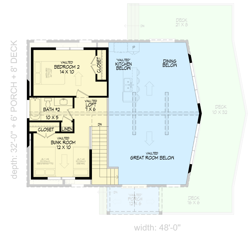 Plan 680384VR: 2-Story Mountain House Plan with 2-Story Great Room - 1658 Sq Ft - Floor Plan - 2nd Floor - Country, Mountain, New American, Vacation