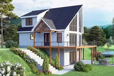 2-Story Mountain House Plan with 2-Story Great Room - 1658 Sq Ft