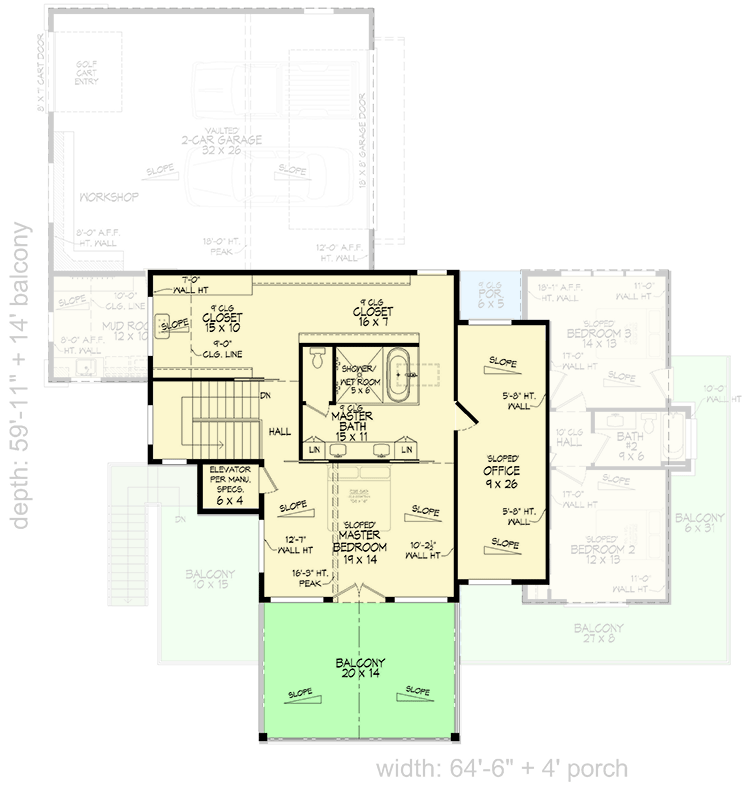 Plan 680385VR: Lake House Plan with Upstairs Master and Home Office - 2851 Sq Ft - Floor Plan - 2nd Floor - Contemporary, Country, Mountain, Rustic
