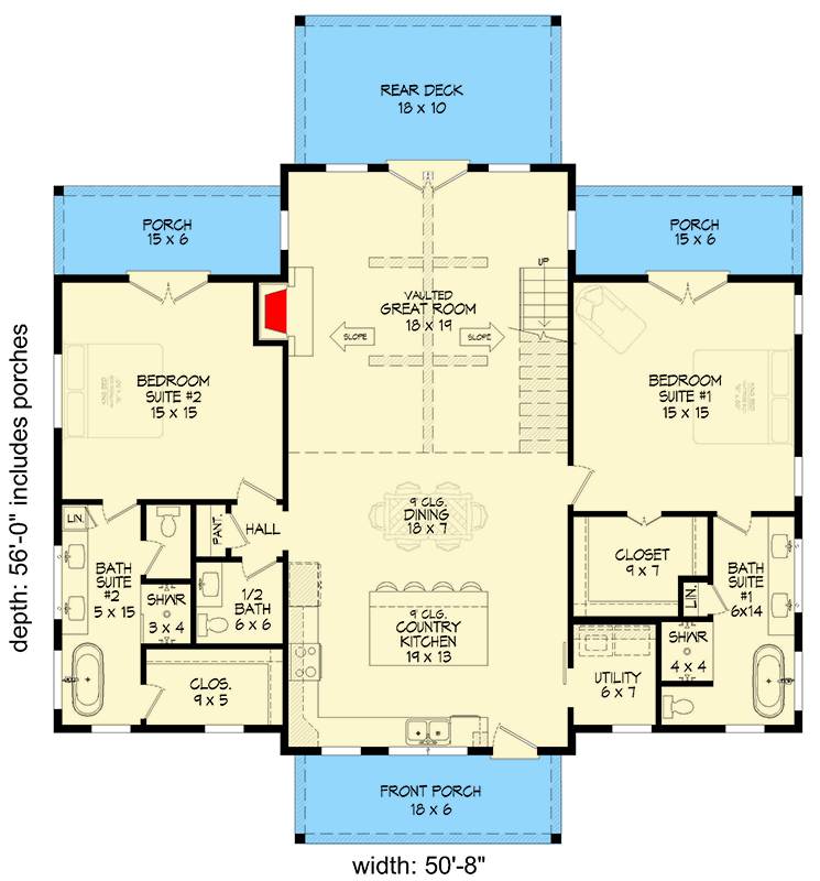 Plan 680386VR: 2-Story Barndominium Style House Plan with Vaulted Interior - 2159 Sq Ft - Floor Plan - Main Level - Barndominium, Modern Farmhouse