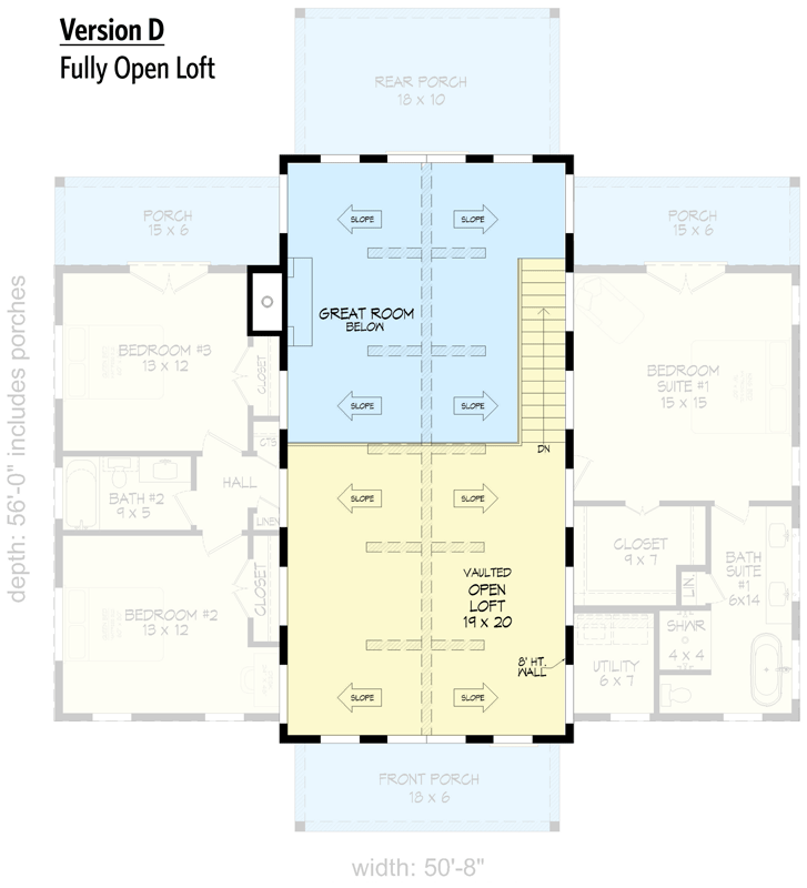 Plan 680386VR: 2-Story Barndominium Style House Plan with Vaulted Interior - 2159 Sq Ft - Floor Plan - 2nd Floor - Version D (included) - Barndominium, Modern Farmhouse