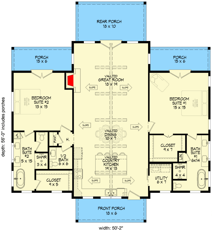 Plan 680388VR: Barndominium House Plan with Vaulted Interior and Conventional Wall Framing - 1750 Sq Ft - Floor Plan - Main Level - Barndominium, Country