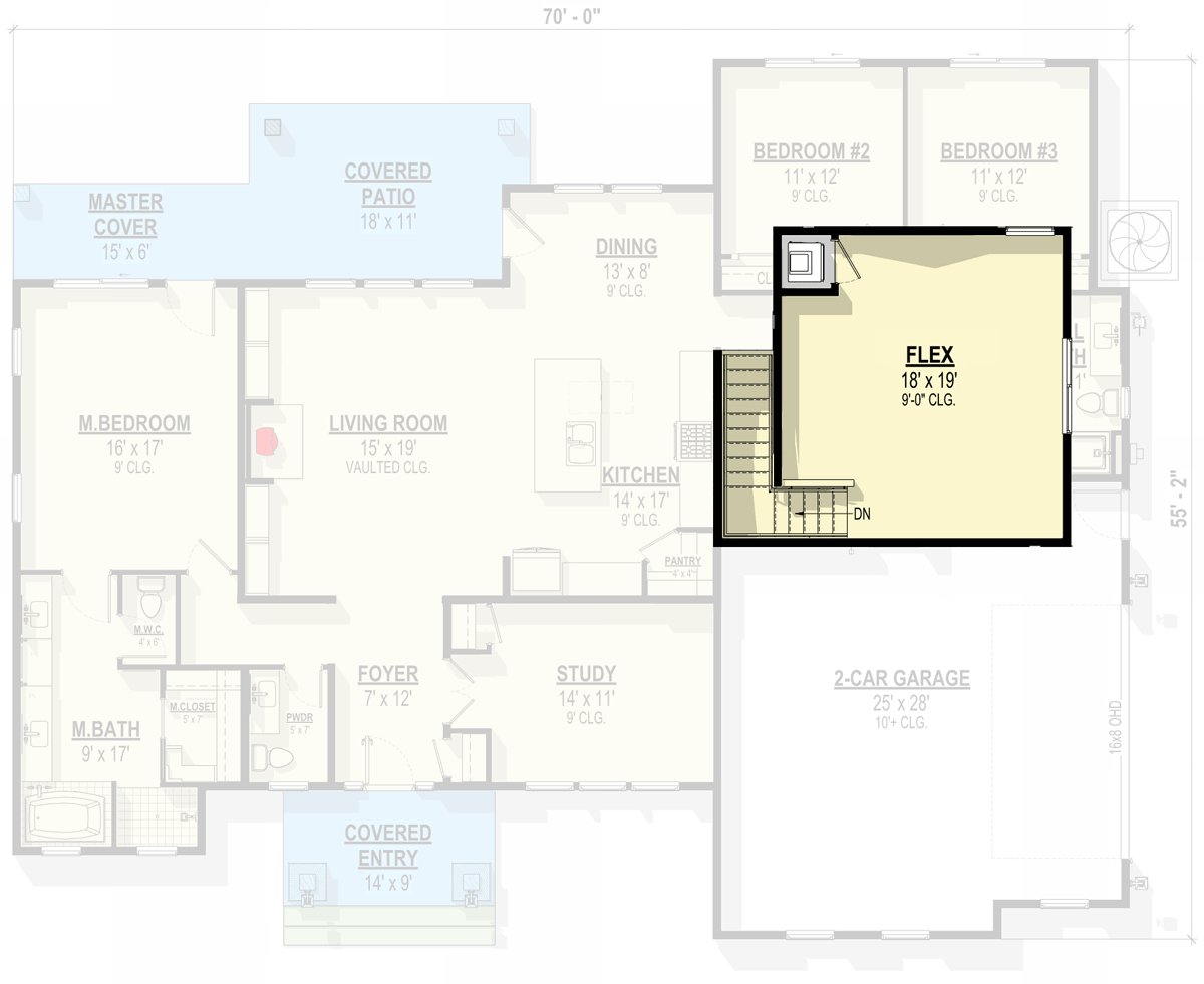 Plan 307710RAD: Two-Story New American House Plan with Flex Room Over Garage - 2600 Sq Ft - Floor Plan - 2nd Floor - Country, Farmhouse, Modern Farmhouse, New American, Ranch
