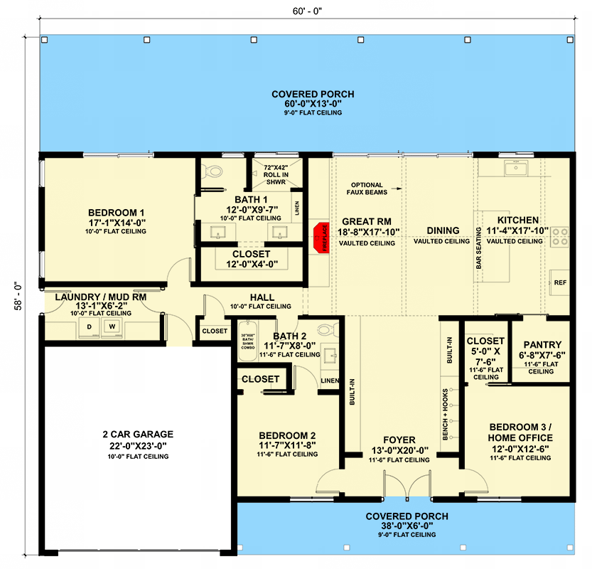 Plan 420171WNT: 3-Bed Modern Farmhouse Plan With Optional Lower Level Expansion - 1964 Sq Ft - Floor Plan - Main Level - Country, Farmhouse, Modern Farmhouse, New American