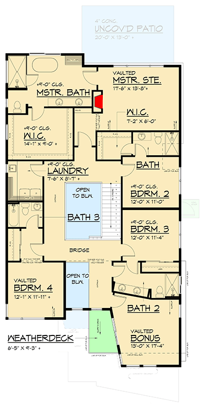 Plan 666280RAF: Two-Story Modern House Plan with Vaulted Bonus Room Above - 3691 Sq Ft - Floor Plan - 2nd Floor - Contemporary, Modern