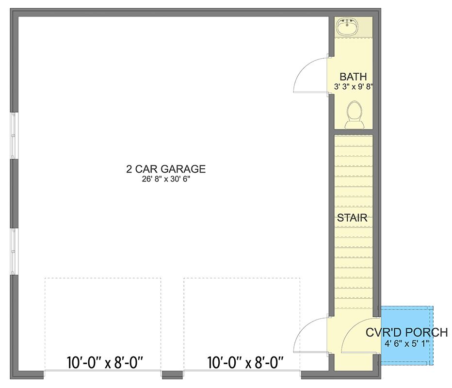 Plan 61519UT: 2-Car Detached Garage Apartment Plan with Upstairs Living - 882 Sq Ft - Floor Plan - Main Level - Traditional