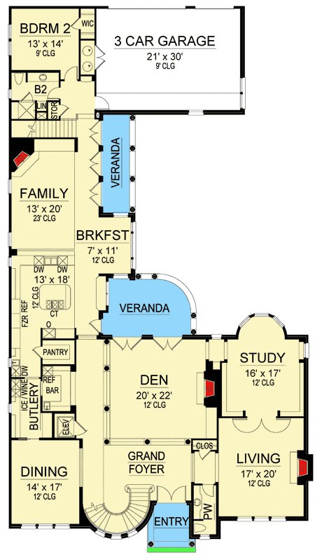 Plan 36484TX: Mediterranean House Plan with Stunning Master - Floor Plan - Main Level - European, Mediterranean, Spanish