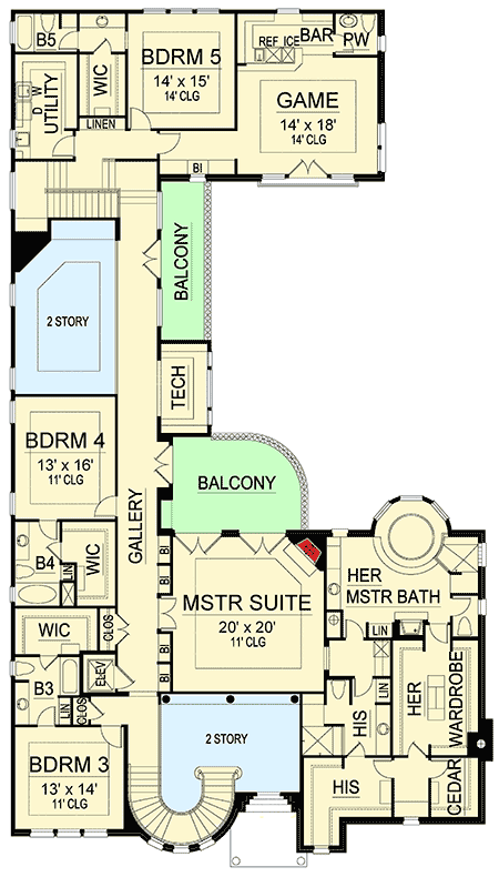 Plan 36484TX: Mediterranean House Plan with Stunning Master - Floor Plan - 2nd Floor - European, Mediterranean, Spanish