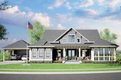 4-Bed Traditional Country House Plan with Carport - 2455 Sq Ft