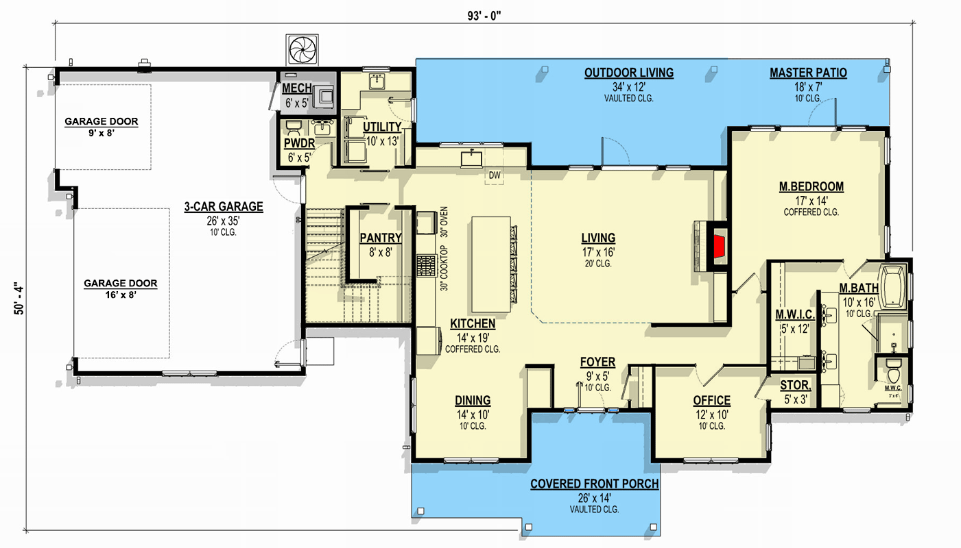Plan 307711RAD: 3-Bed Craftsman Farmhouse Plan with Two-Story Great Room - 3026 Sq Ft - Floor Plan - Main Level - Country, Modern Farmhouse, New American, Traditional