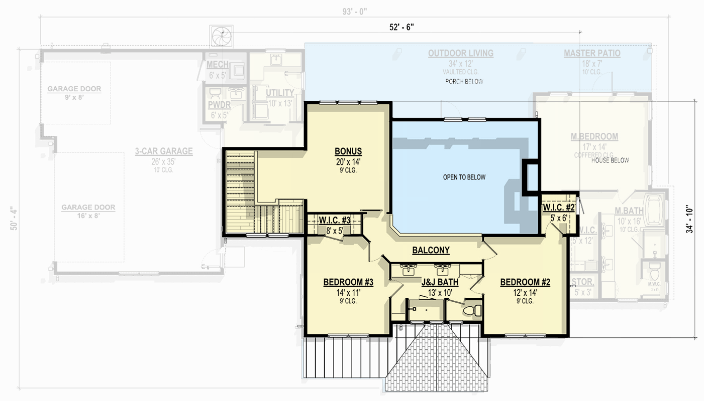 Plan 307711RAD: 3-Bed Craftsman Farmhouse Plan with Two-Story Great Room - 3026 Sq Ft - Floor Plan - 2nd Floor - Country, Modern Farmhouse, New American, Traditional