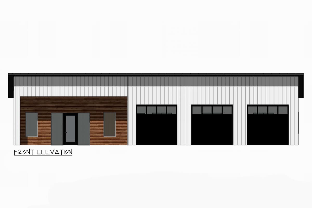 Plan 420172WNT: 2-Bed Barndominium with Oversized 3-Car Garage and Workshop - 980 Sq Ft - Image #13 - Barndominium, Mid Century Modern, Modern, Ranch