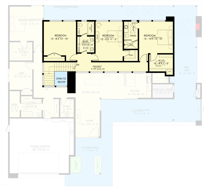 Plan 270108AF: 4-Bed Mid Century Modern House Plan with Wrap Around Porch - 4022 Sq Ft - Floor Plan - 2nd Floor - Contemporary, Mid Century Modern, Modern