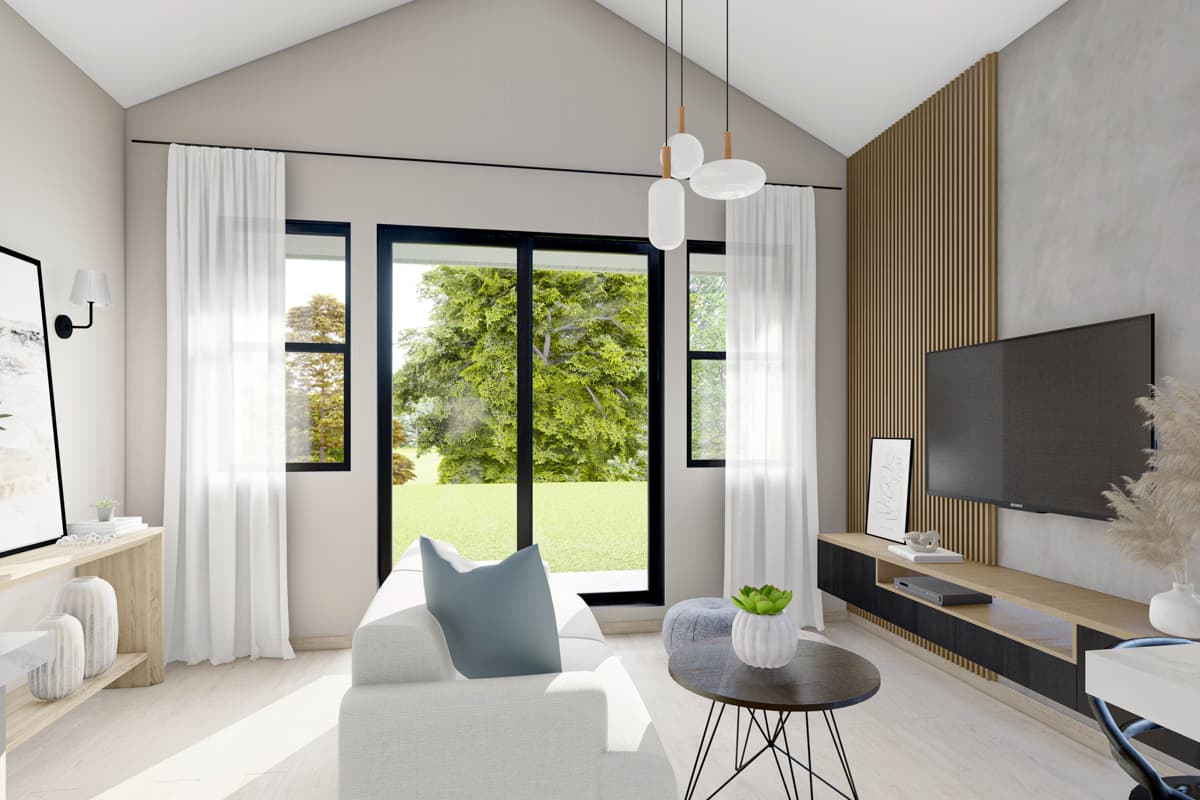 Plan 72424DA: Simple 1 Bedroom House Plan for an Up-Sloping Lot - 703 Sq Ft - Image #4 - Cabin, Cottage, Traditional