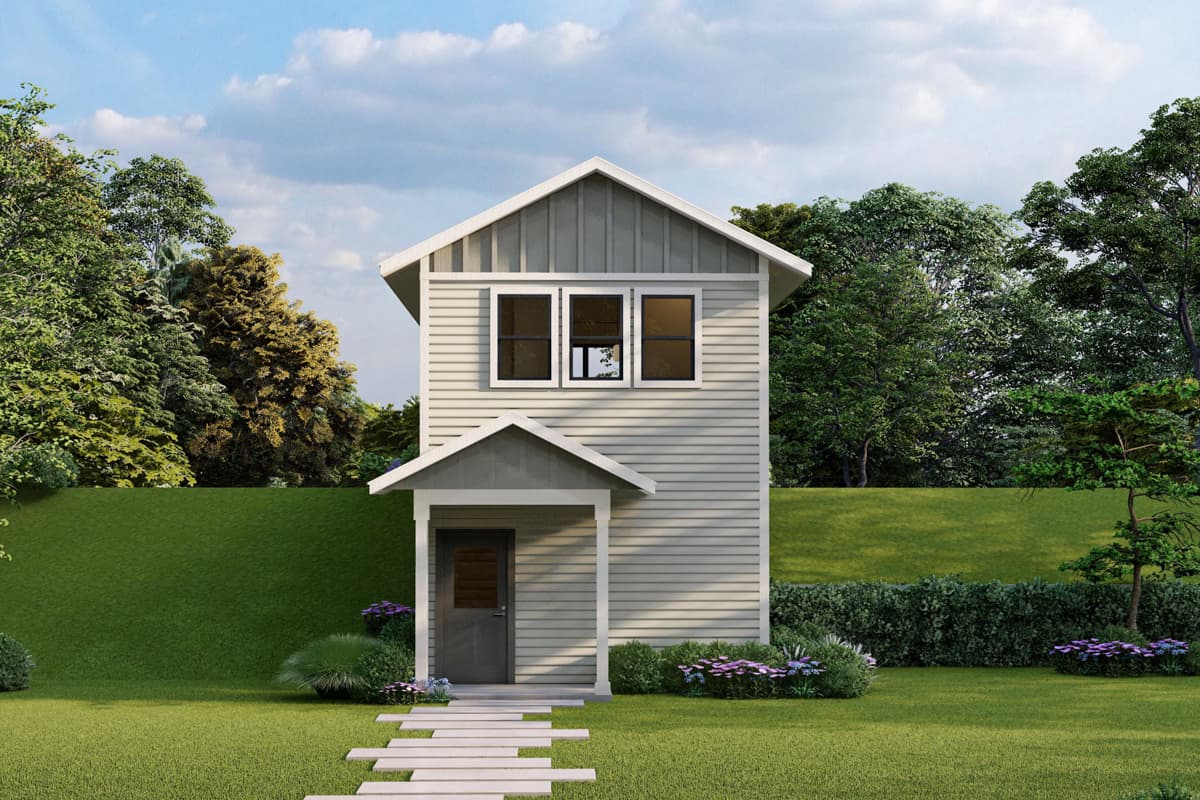 Plan 72424DA: Simple 1 Bedroom House Plan for an Up-Sloping Lot - 703 Sq Ft - Image #6 - Cabin, Cottage, Traditional