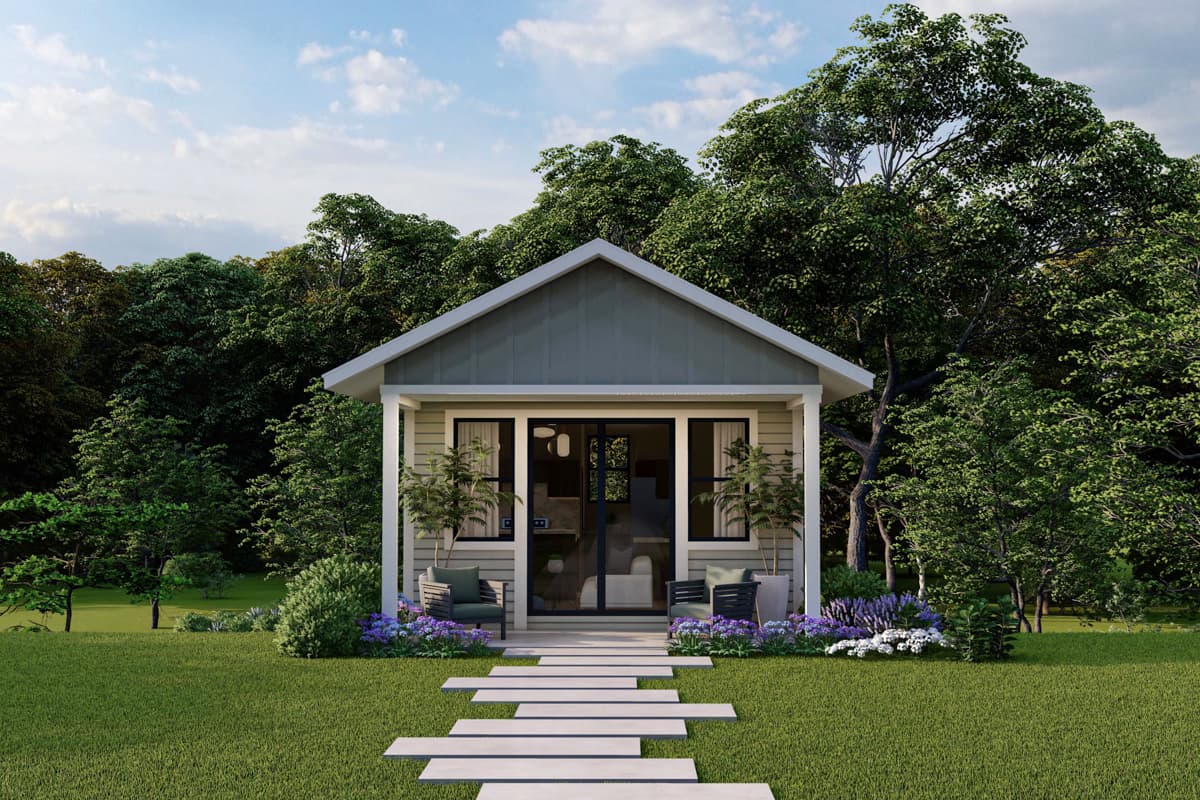 Plan 72424DA: Simple 1 Bedroom House Plan for an Up-Sloping Lot - 703 Sq Ft - Image #7 - Cabin, Cottage, Traditional