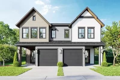 Two-Story Modern Duplex House Plan with Matching 3-Bedroom Units - 1585 Per Unit