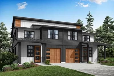 Contemporary Duplex House Plan with Two Story 3 Bedroom Units - 1783 Sq Ft Each