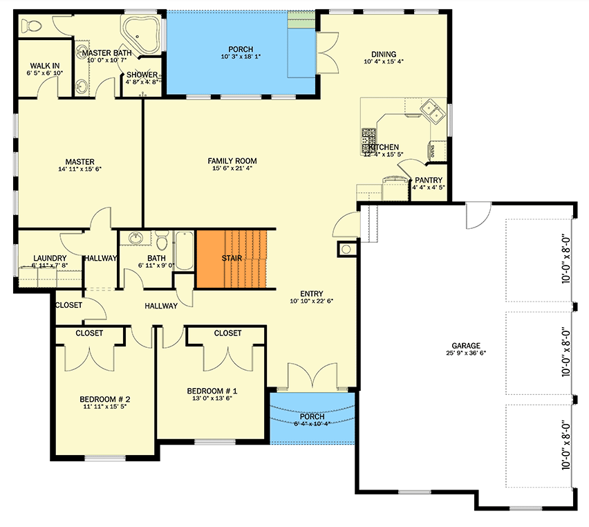 Plan 61521UT: 3 Bedroom House Plan with 3-Bay Garage and Lower Level Expansion - 2190 Sq Ft - Floor Plan - Main Level - Hill Country, Ranch, Traditional