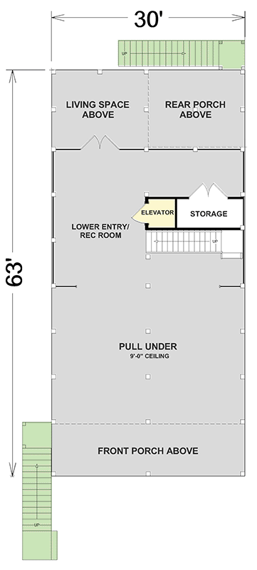 Plan 765055TWN: 3-Bed Elevated Coastal Cottage House Plan - 1430 Sq Ft - Floor Plan - Main (Ground) Level - Beach, Coastal, Cottage, Low Country, Southern