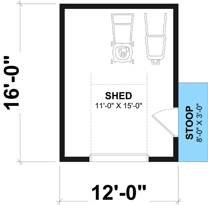 Plan 22693DR: Tiny Shed with Stoop - 192 Sq Ft - Floor Plan - Main Level