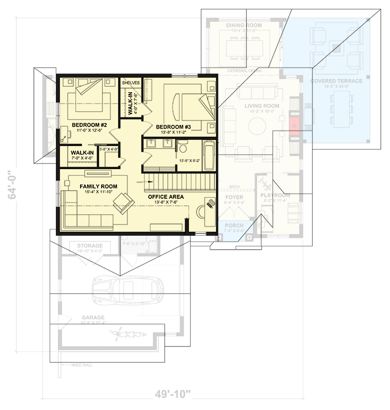 Plan 22695DR: French Country House Plan with Open Kitchen and Upstairs Family Room - 2528 Sq Ft - Floor Plan - 2nd Floor - French Country, New American, Traditional