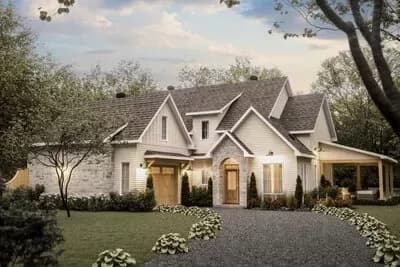 French Country House Plan with Open Kitchen and Upstairs Family Room - 2528 Sq Ft