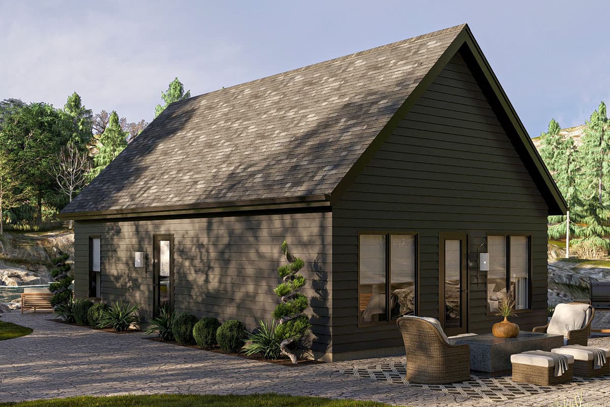 Plan 623405DJ: 1-Bed Modern ADU House Plan with Cathedral Ceilings - 654 Sq Ft  - Image #5 - Cabin, Cottage, Vacation