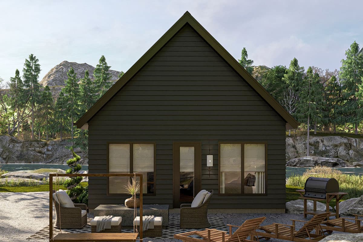 Plan 623405DJ: 1-Bed Modern ADU House Plan with Cathedral Ceilings - 654 Sq Ft  - Image #6 - Cabin, Cottage, Vacation