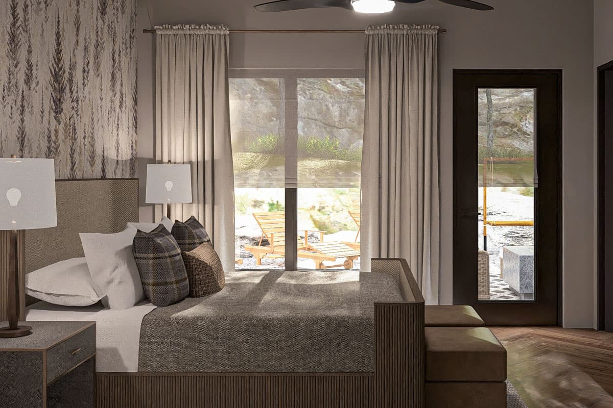 Plan 623405DJ: 1-Bed Modern ADU House Plan with Cathedral Ceilings - 654 Sq Ft  - Image #17 - Cabin, Cottage, Vacation