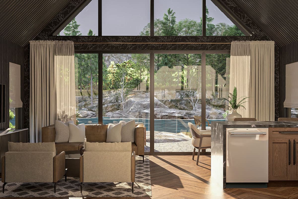 Plan 623405DJ: 1-Bed Modern ADU House Plan with Cathedral Ceilings - 654 Sq Ft  - Image #10 - Cabin, Cottage, Vacation