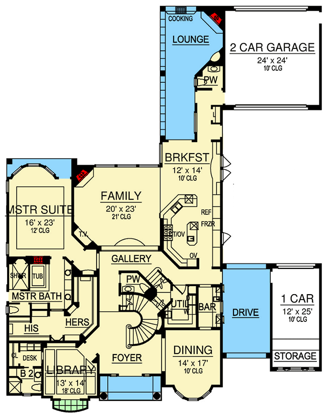 Plan 36498TX: Commanding Presence - Floor Plan - Main Level - Hill Country