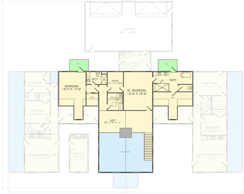 Plan 77653FB: 6-Bed Barndominium House Plan with Dual In-Law Apartments - 6374 Sq Ft - Floor Plan - 2nd Floor - Barndominium, Country, Mountain