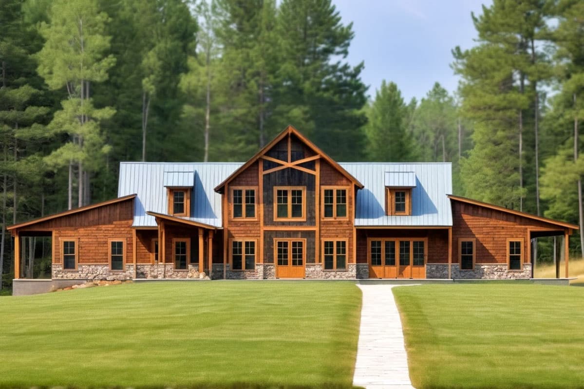 Plan 77653FB: 6-Bed Barndominium House Plan with Dual In-Law Apartments - 6374 Sq Ft - Image #4 - Barndominium, Country, Mountain