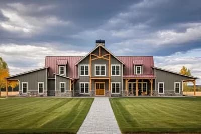 6-Bed Barndominium House Plan with Dual In-Law Apartments - 6374 Sq Ft