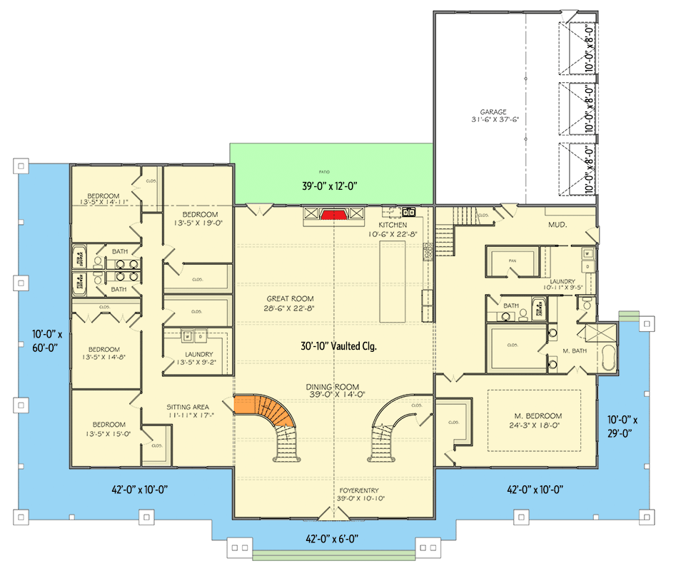 Plan 77658FB: 2-Story Mountain Craftsman House Plan with Movie and Game Room - 8704 Sq Ft - Floor Plan - Main Level - Barndominium, Craftsman, Mountain