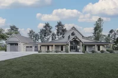 Modern 5-Bed Barndominium House Plan with Rear Wrap Around Porch - 3479 Sq Ft