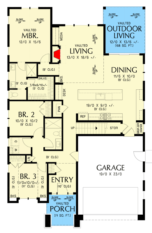 Plan 69871AM: Contemporary Scandinavian-Style Cottage with Bonus Room - 1696 Sq Ft - Floor Plan - Main Level - Contemporary, Craftsman, Mid Century Modern, Northwest, Scandinavian