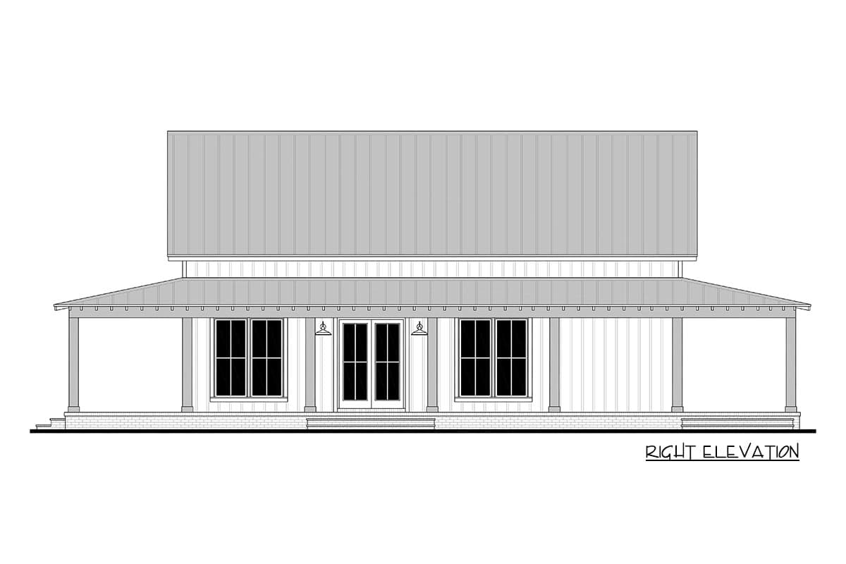 Plan 51968HZ: 2-Bed Modern Farmhouse Barndominium House Plan with Wrap Around Porch - 1408 Sq Ft - Image #8 - Barndominium, Country, Farmhouse, Modern Farmhouse