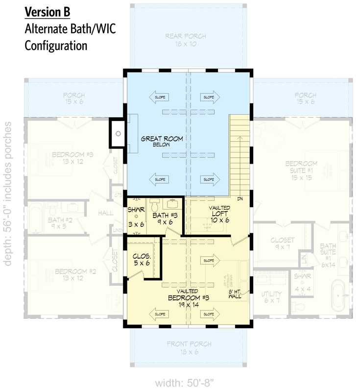 Plan 680389VR: 4-Bedroom Barndominium House Plan with Vaulted and Beamed Interior - 2175 Sq Ft - Floor Plan - 2nd Floor - Version B (included) - Barndominium, Country, Farmhouse
