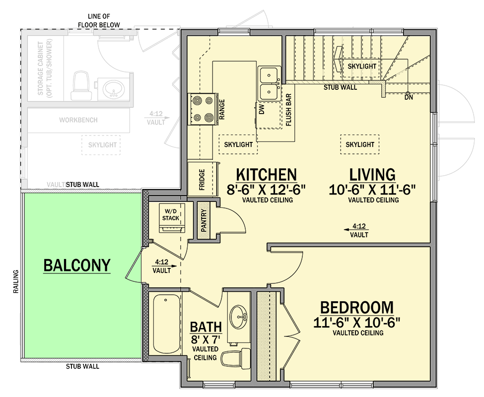Plan 81841AB: Modern ADU with 601 Square Foot Apartment Above a 2-Car Garage and Workshop - Floor Plan - 2nd Floor - Contemporary, Mid Century Modern, Modern
