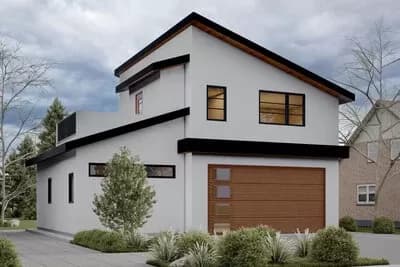 Modern ADU with 601 Square Foot Apartment Above a 2-Car Garage and Workshop